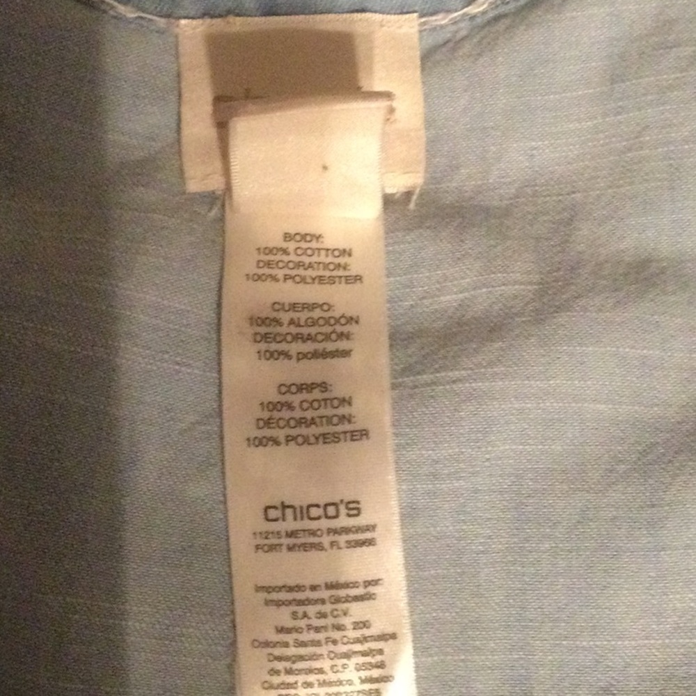 Chambray, 100% cotton duster by Chico’s. Size 2 at Chico’s, which is size 12. - Picture 11 of 11